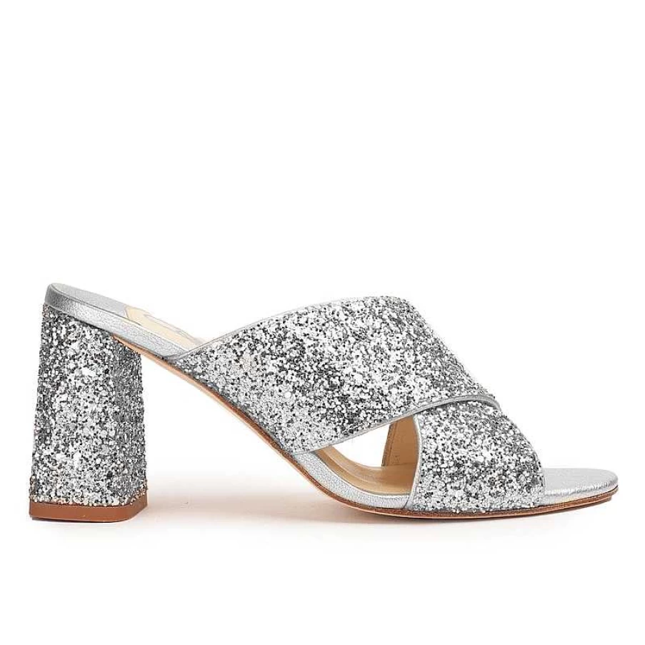 Chamberlan Women's Beau Rivage Silver Mules - Elegant Slip-On Shoes